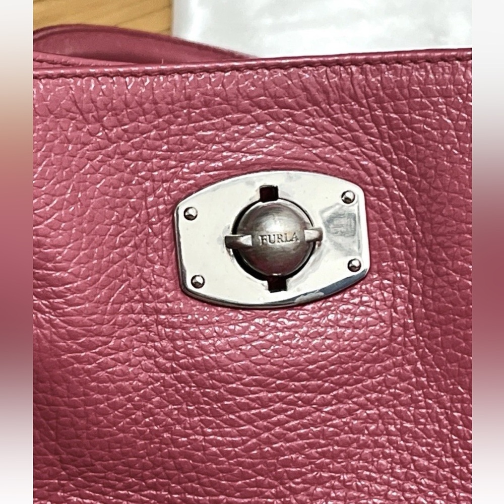 FURLA Appaloosa Bag - Raspberry/Dark Pink Pebbled Leather Large Tote Purse - Picture 14 of 16